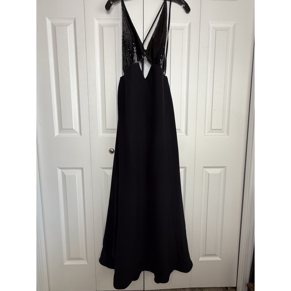 Halston Macie Cutout Crepe Gown Sequined Bodice Plunging Neckline Floor Length 8